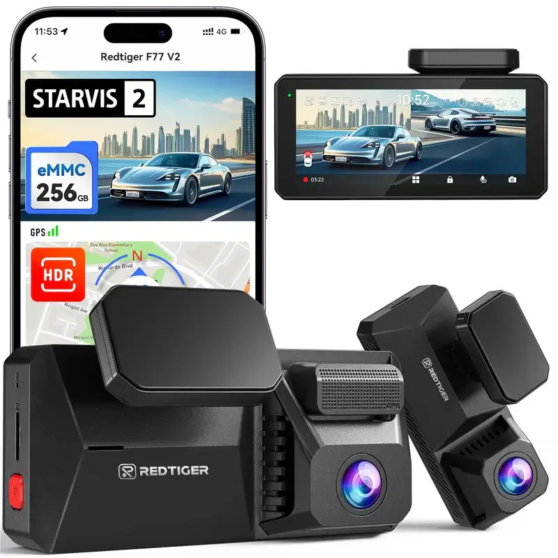 F77 V2 STARVIS 2 4K+4K Dual IMX678 Voice Control 5.8GHz High Speed WIFI Dash Cam