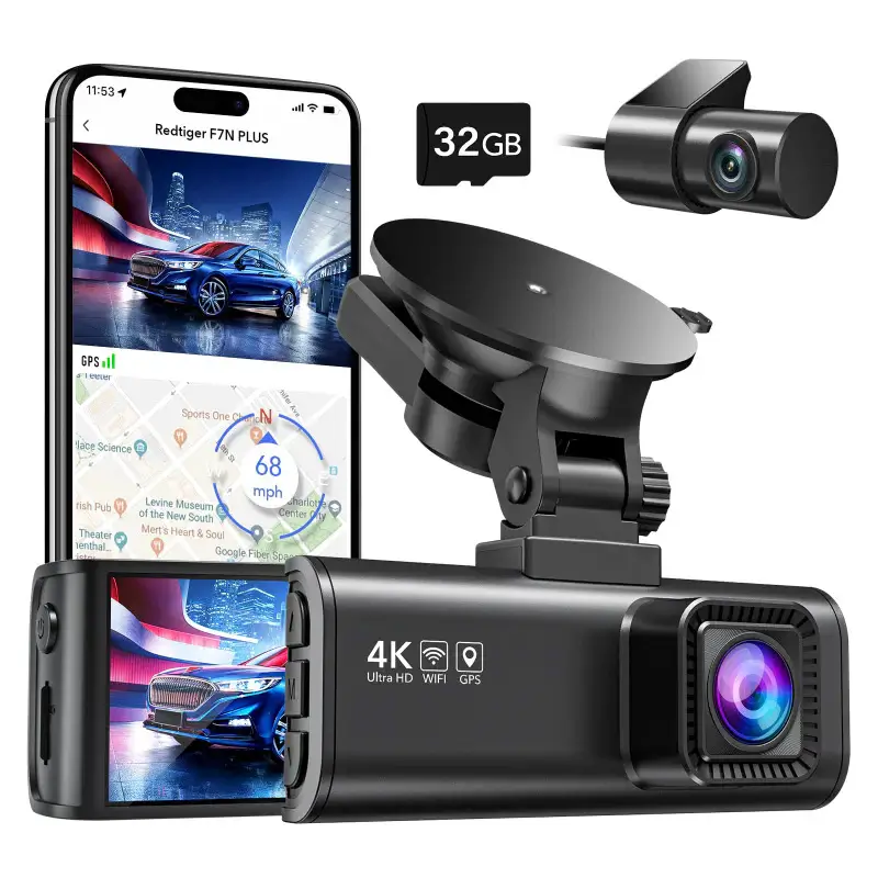 REDTIGER Dash Cam for Cars, 4K/2.5K Full HD Car Camera Dash Cam, 3.16” IPS Screen Dash Cam, Dashcam Built-in Wi-Fi GPS, Night Vision, Loop Recording, Vehicle, Parking Mode, Free 32GB Card