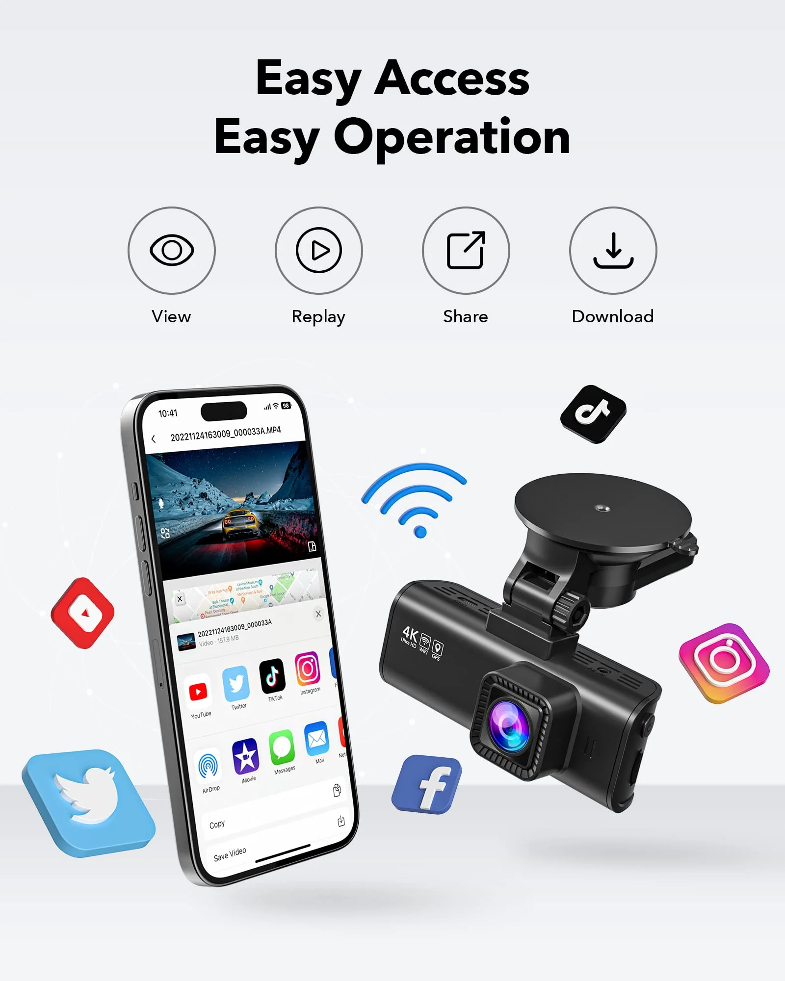 REDTIGER Dash Cam for Cars, 4K/2.5K Full HD Car Camera Dash Cam, 3.16” IPS Screen Dash Cam, Dashcam Built-in Wi-Fi GPS, Night Vision, Loop Recording, Vehicle, Parking Mode, Free 32GB Card - Image 9