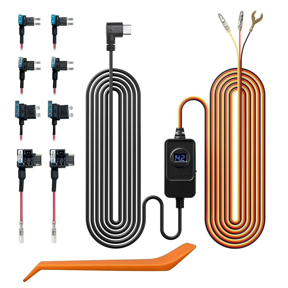 REDTIGER Dash Cam Acc Multi-Size Hardwire Kit with Voltage Indicator for All REDTIGER Dash Camera, USB C Power Port, 24H Parking Monitoring with Low Voltage Protection, Cable
