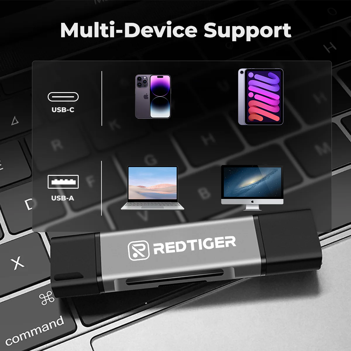 REDTIGER 2-in-1 Card Reader with USB-C & USB-A Interface - Image 3