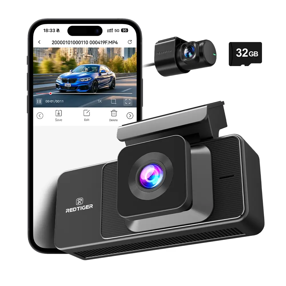 REDTIGER 3 Channel Dash Cam, 2.5K+1080P+1080P Front Inside and Rear Dash Camera, Free 32GB Card, Car Camera for Cars, Wifi, WDR Night Vision, 24H Parking Mode