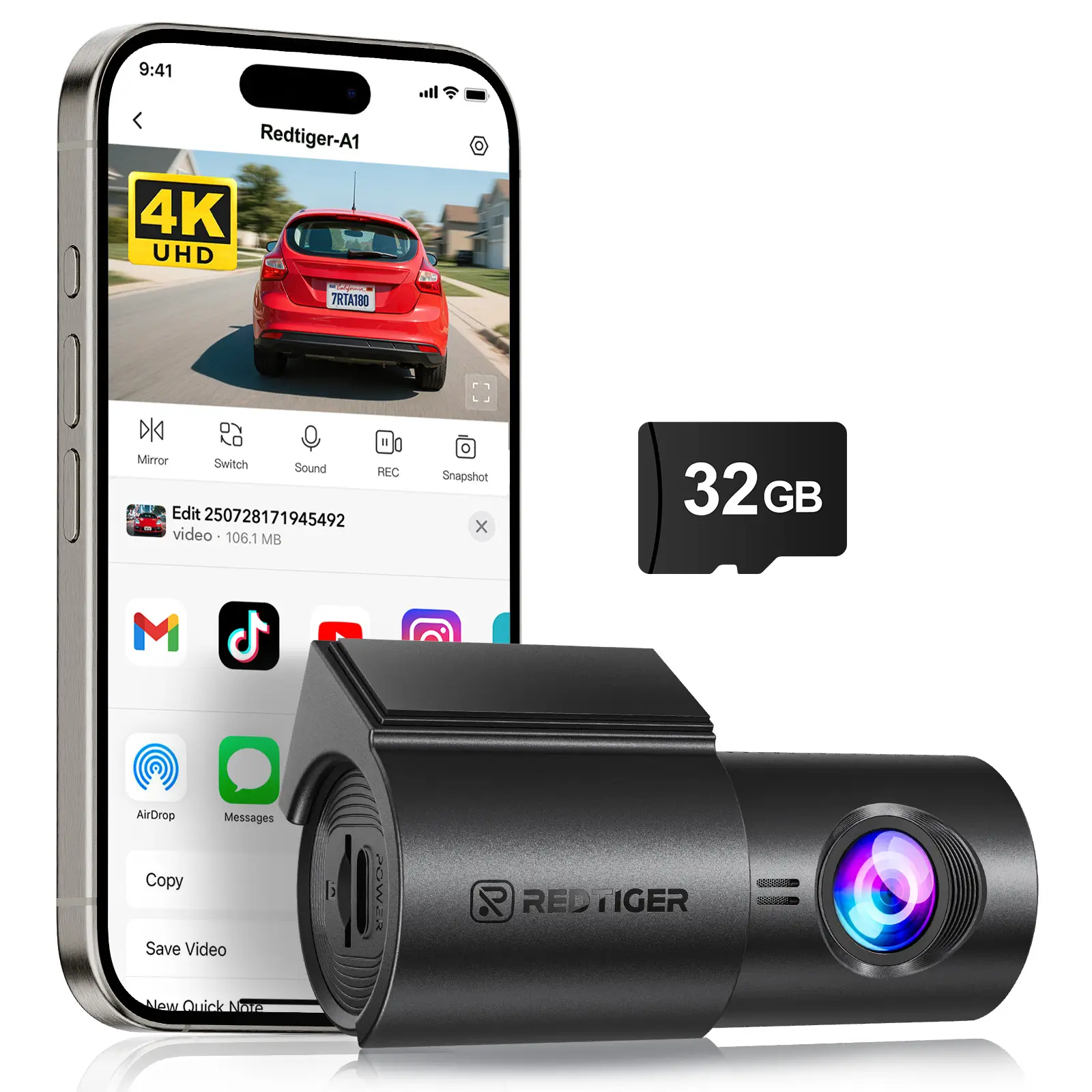 REDTIGER 4K Dash Cam with WiFi & APP Control, Compact Mini Car Camera,Super Night Vision, G-Sensor, 24H Parking Mode, Loop Recording