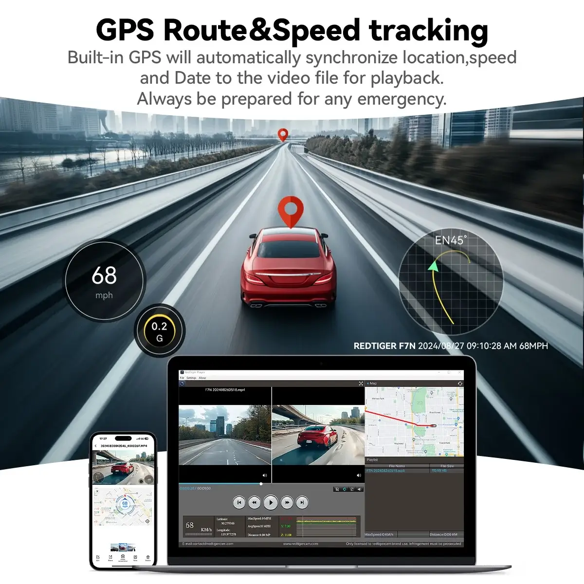 REDTIGER 4K Front and Rear Dash Cam, STARVIS 2 Sensor, 4K/2.5K+1080P Dual Dash Dam, Built-in WiFi & GPS, 3.18-inch IPS Screen, 170° Wide Angle, Parking Mode, 64GB card - Image 4
