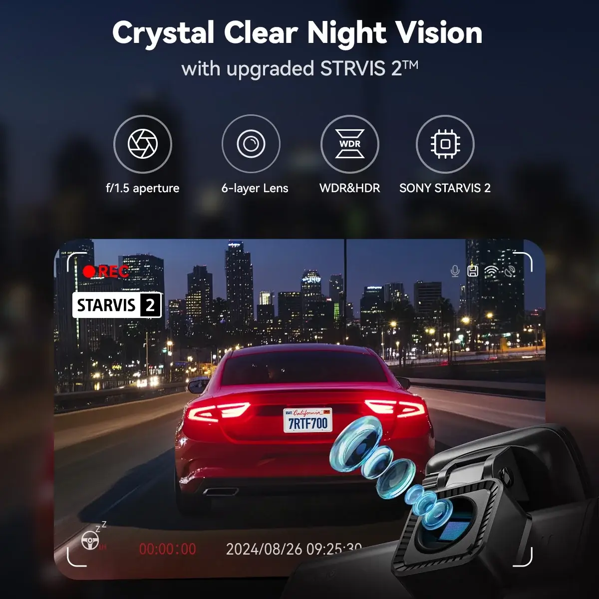 REDTIGER 4K Front and Rear Dash Cam, STARVIS 2 Sensor, 4K/2.5K+1080P Dual Dash Dam, Built-in WiFi & GPS, 3.18-inch IPS Screen, 170° Wide Angle, Parking Mode, 64GB card - Image 5