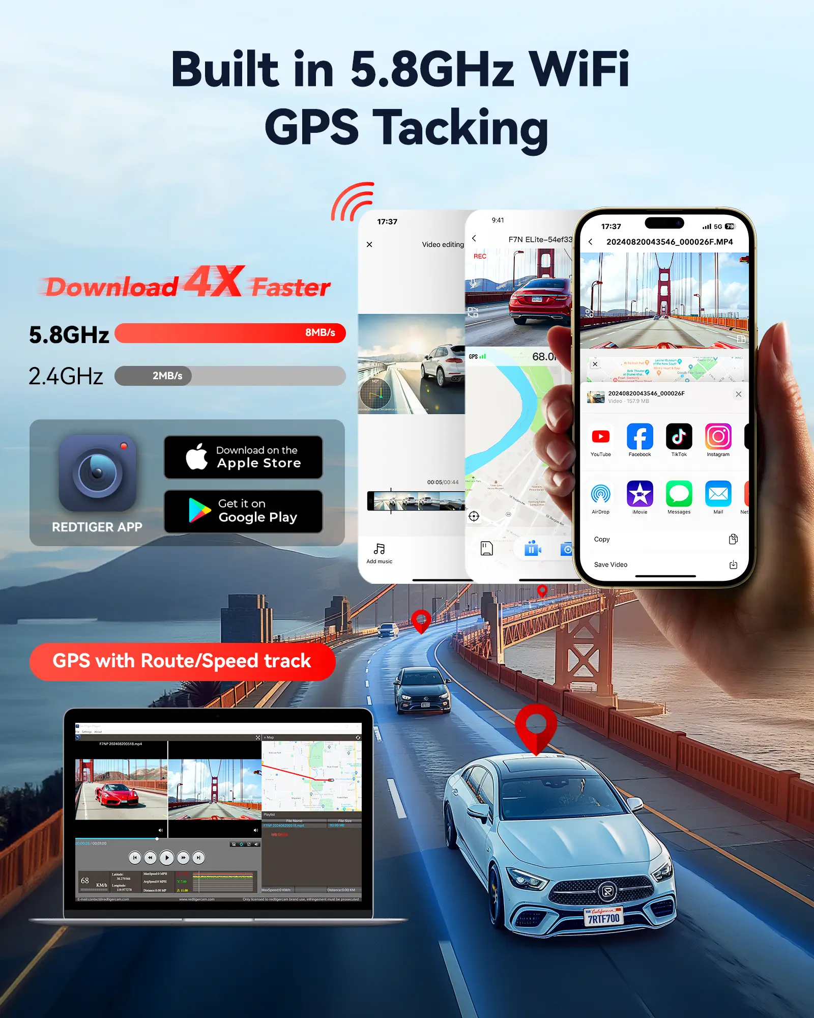 REDTIGER 4K HDR Dash Cam Front and Rear, STARVIS 2 Sensor, Dash Camera with 5.8GHz WiFi GPS, 3.18" Touchscreen, Voice Control, Free 128G Card, WDR, APP Control, 24H Parking Mode - Image 4