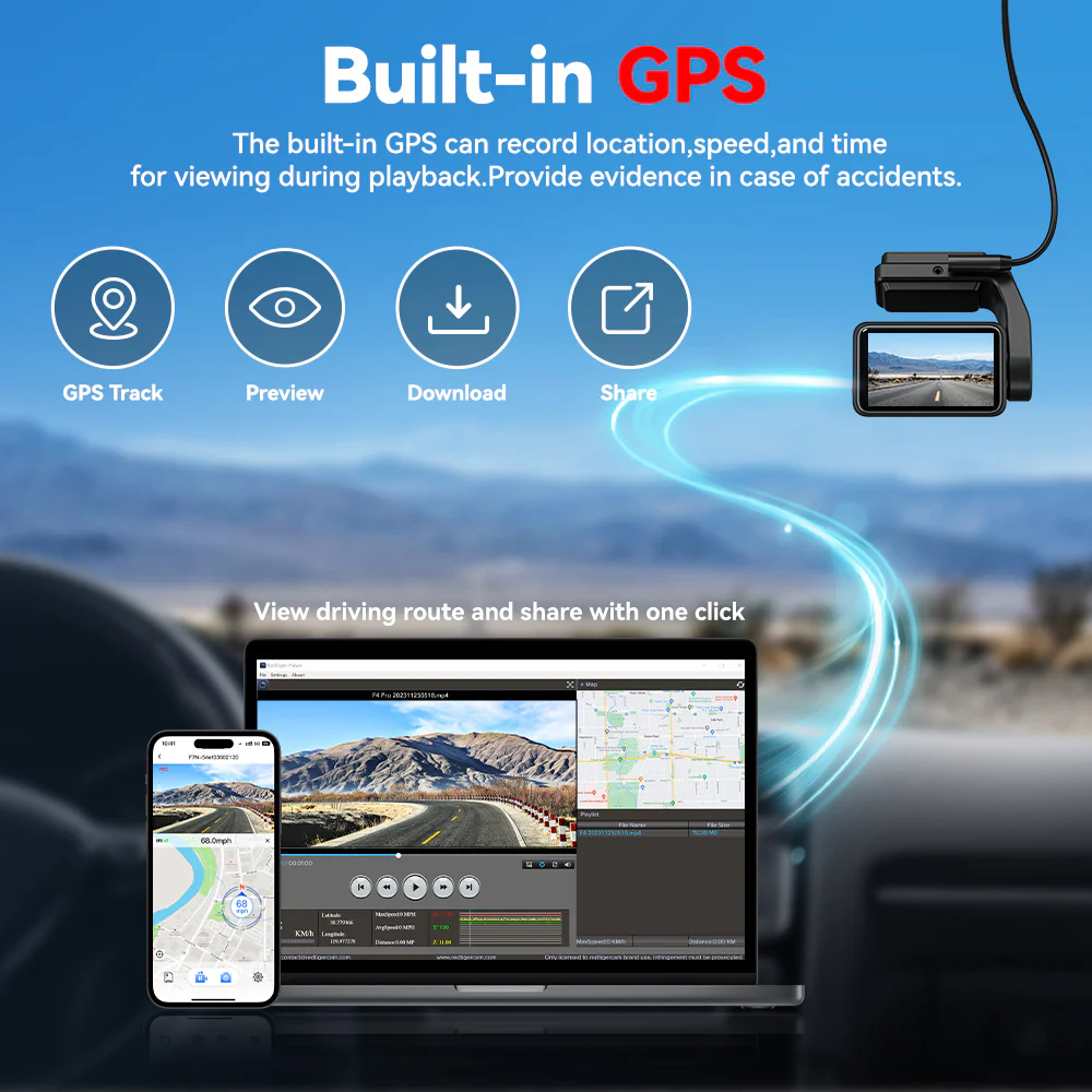 Redtiger A4 4K+1080P Voice Control 5.8GHz WIFI Dash Cam - Image 11