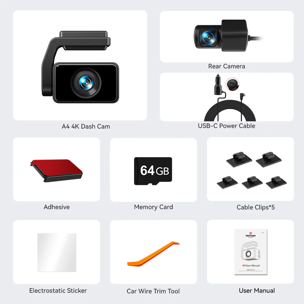 Redtiger A4 4K+1080P Voice Control 5.8GHz WIFI Dash Cam - Image 12