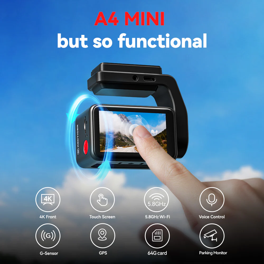 Redtiger A4 4K+1080P Voice Control 5.8GHz WIFI Dash Cam - Image 3