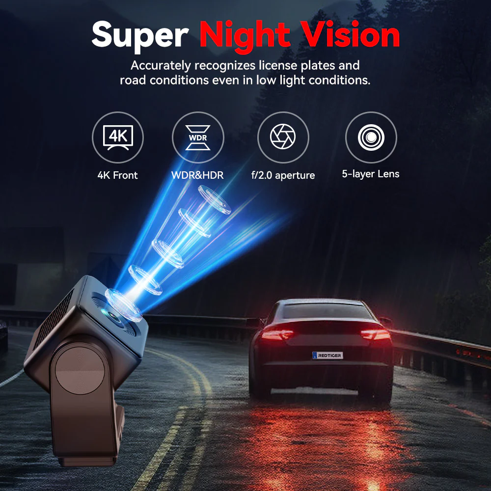 Redtiger A4 4K+1080P Voice Control 5.8GHz WIFI Dash Cam - Image 5