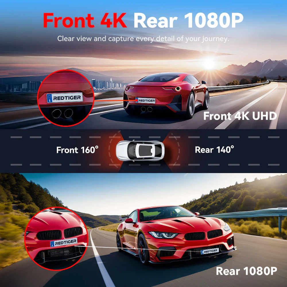 Redtiger A4 4K+1080P Voice Control 5.8GHz WIFI Dash Cam - Image 7