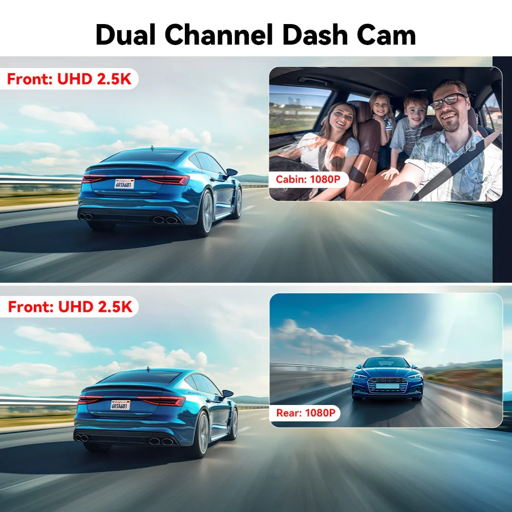 Redtiger A6 4K 3-Channel Dash Cam 5.8Ghz Wifi Voice Control Dash Cam - Image 10