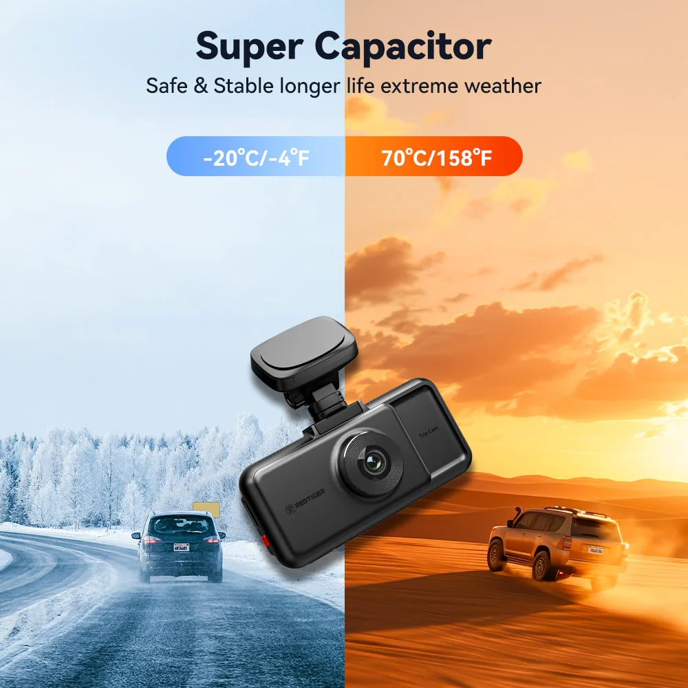 Redtiger A6 4K 3-Channel Dash Cam 5.8Ghz Wifi Voice Control Dash Cam - Image 11