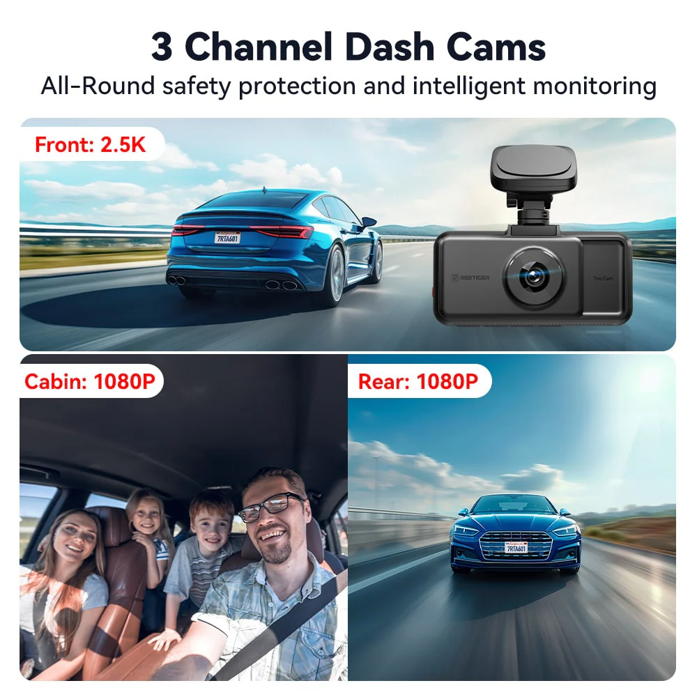 Redtiger A6 4K 3-Channel Dash Cam 5.8Ghz Wifi Voice Control Dash Cam - Image 4