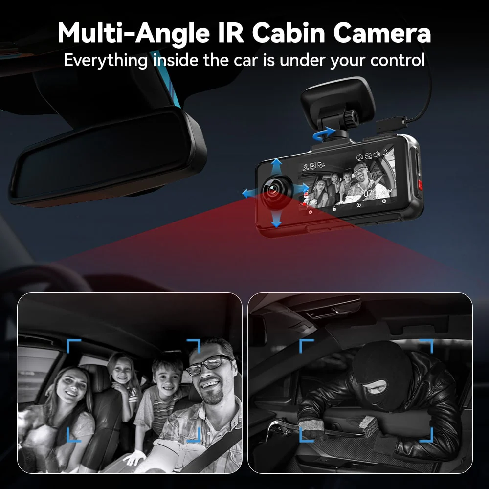 Redtiger A6 4K 3-Channel Dash Cam 5.8Ghz Wifi Voice Control Dash Cam - Image 5