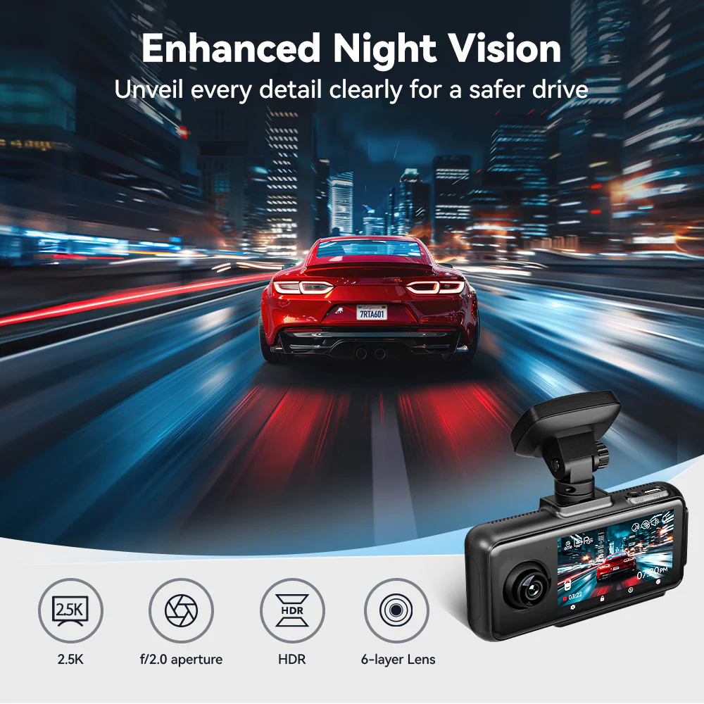 Redtiger A6 4K 3-Channel Dash Cam 5.8Ghz Wifi Voice Control Dash Cam - Image 7