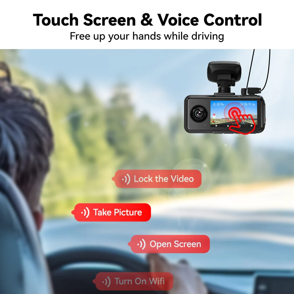 Redtiger A6 4K 3-Channel Dash Cam 5.8Ghz Wifi Voice Control Dash Cam - Image 8
