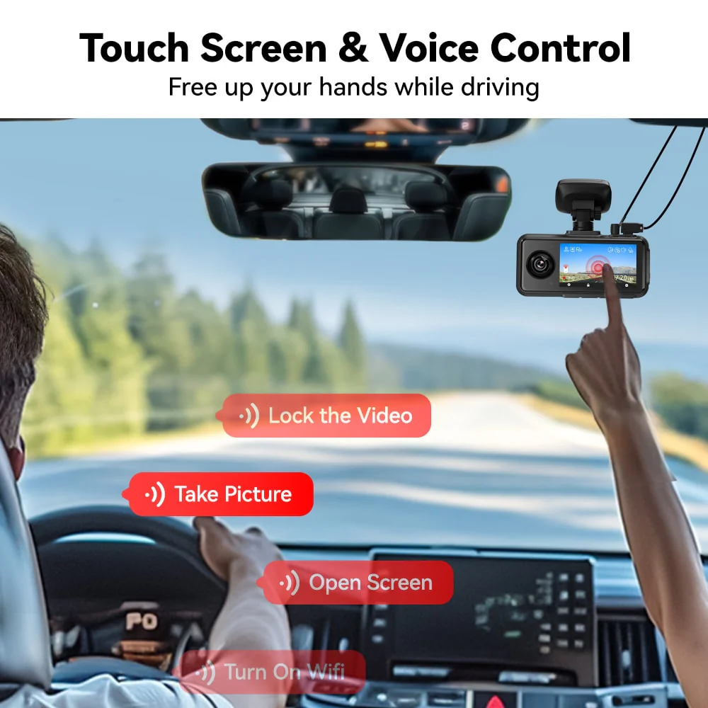Redtiger A6 4K 3-Channel Dash Cam 5.8Ghz Wifi Voice Control Dash Cam - Image 9