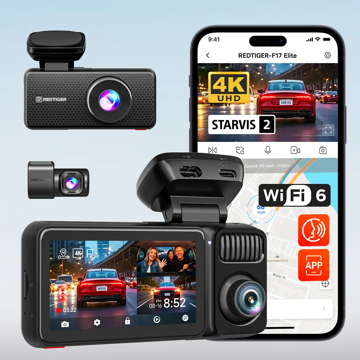 Redtiger F17 Elite 3 Channel 24/7 Ultra Color 4K+2.5K+1080P Wifi6 Dash Cam