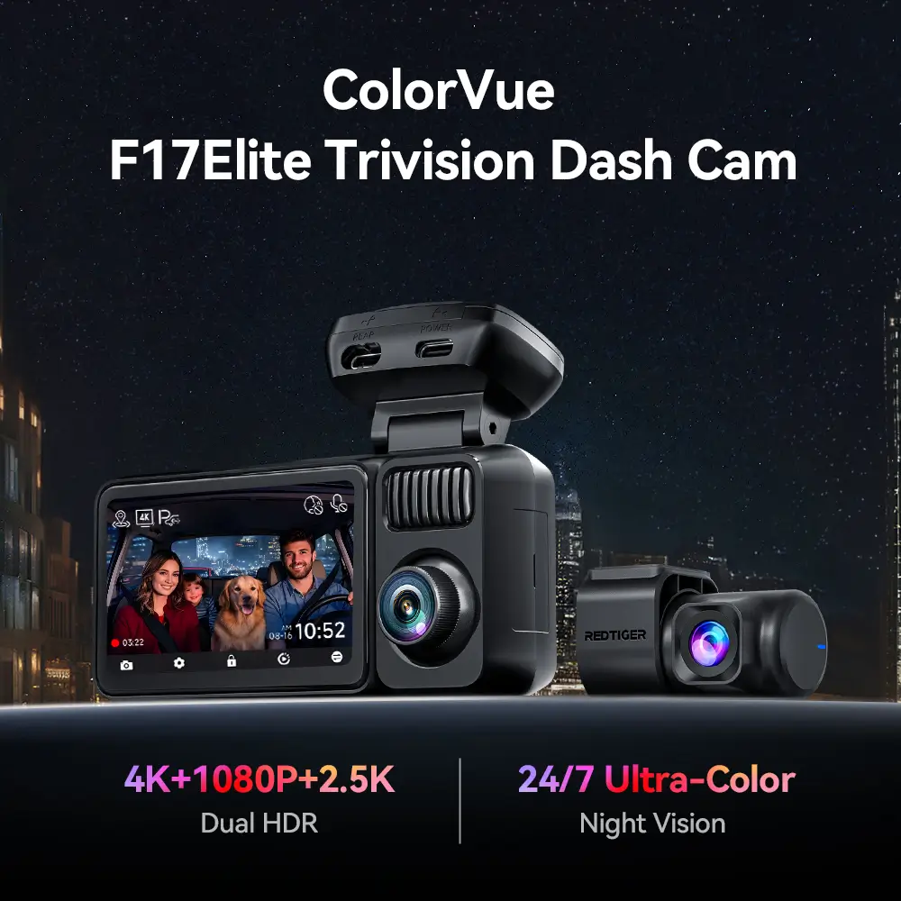Redtiger F17 Elite 3 Channel Ultra Color 4K+2.5K+1080P Wifi-6 Dash Cam - Image 3