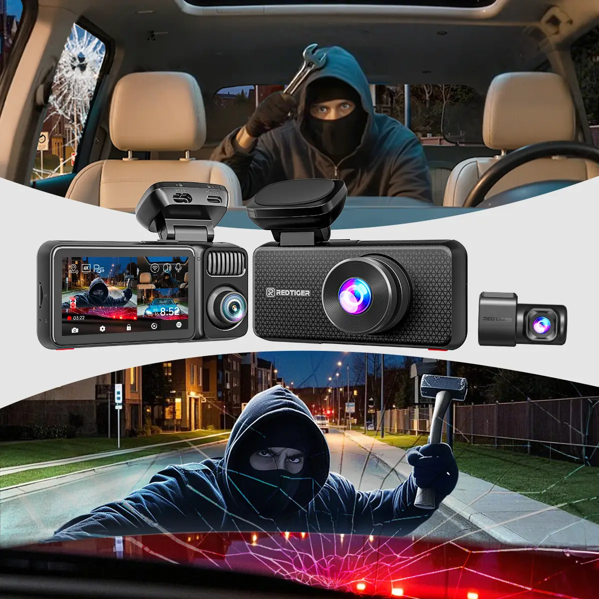 Redtiger F17 Elite 3 Channel Ultra Color 4K+2.5K+1080P Wifi6 Dash Cam