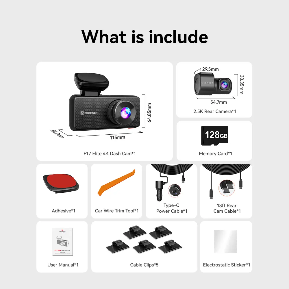 REDTIGER F17 Elite 4K 3 Channel Car Vlog Dash Cam Sony STARVIS 2 Dual HDR WIFI 6 Full Night Color - Image 7