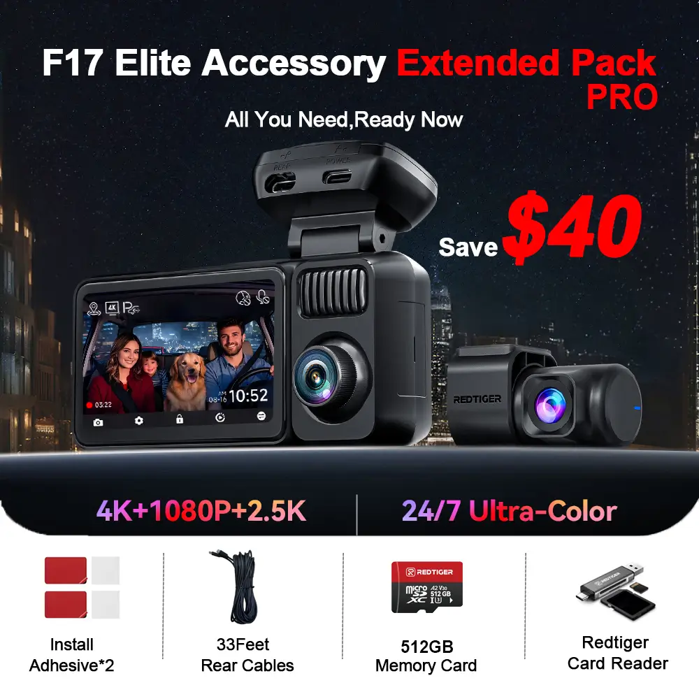 REDTIGER F17 Elite 4K 3 Channel Car Vlog Dash Cam Sony STARVIS 2 Dual HDR WIFI 6 Full Night Color - Image 9