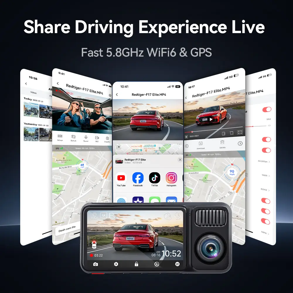 REDTIGER F17 Elite 4K 3 Channel Dash Cam Sony STARVIS 2 Dual HDR WIFI 6 Full Night Color-Refurbished - Image 9