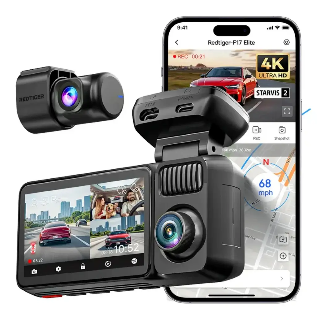 Redtiger F17Elite 3-Channel 4K+2.5K+1080P Wifi6 24/7 Ultra-Color Dash Cam