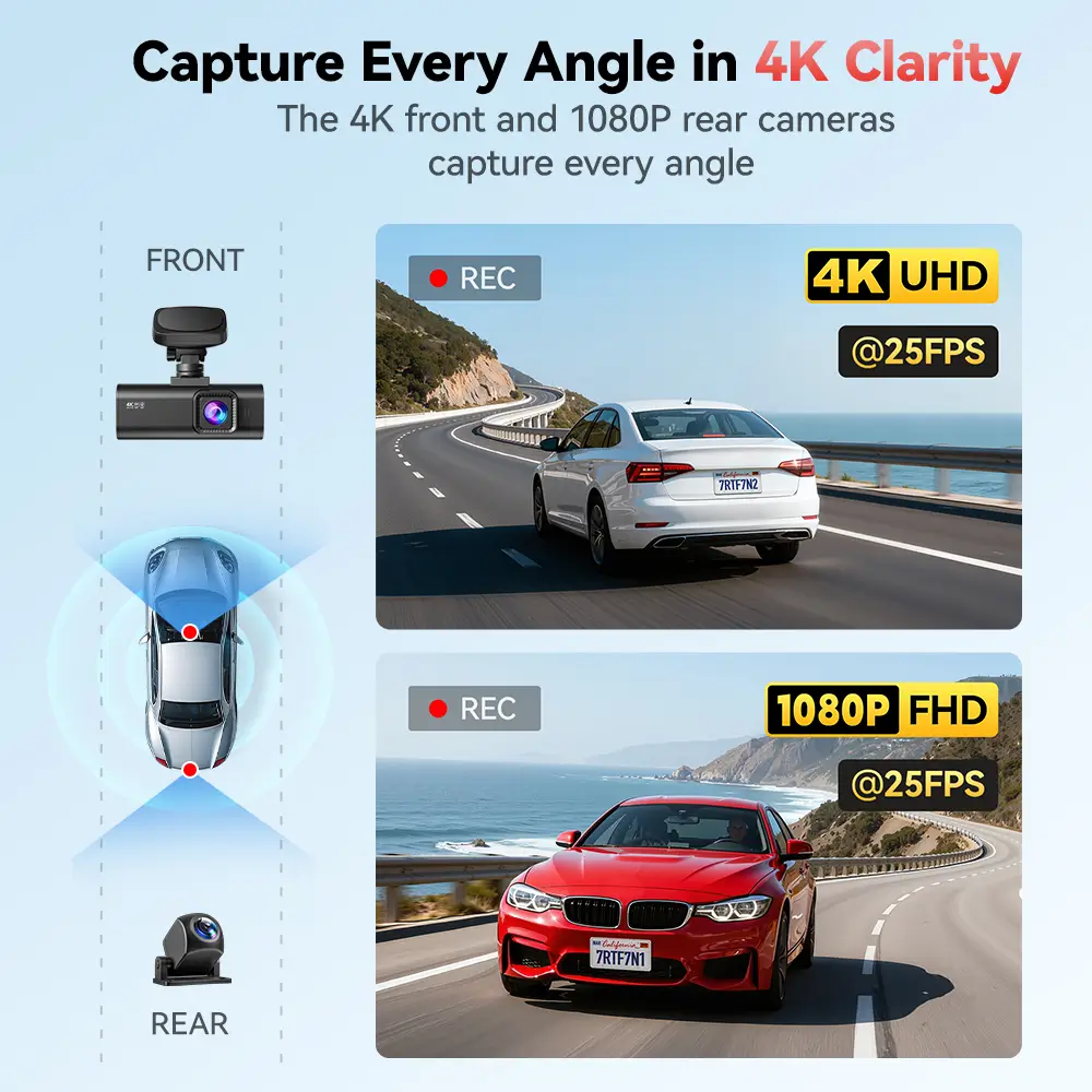 F7N 4K Dual Front and Rear Dash Cam with 64GB Card - Image 7