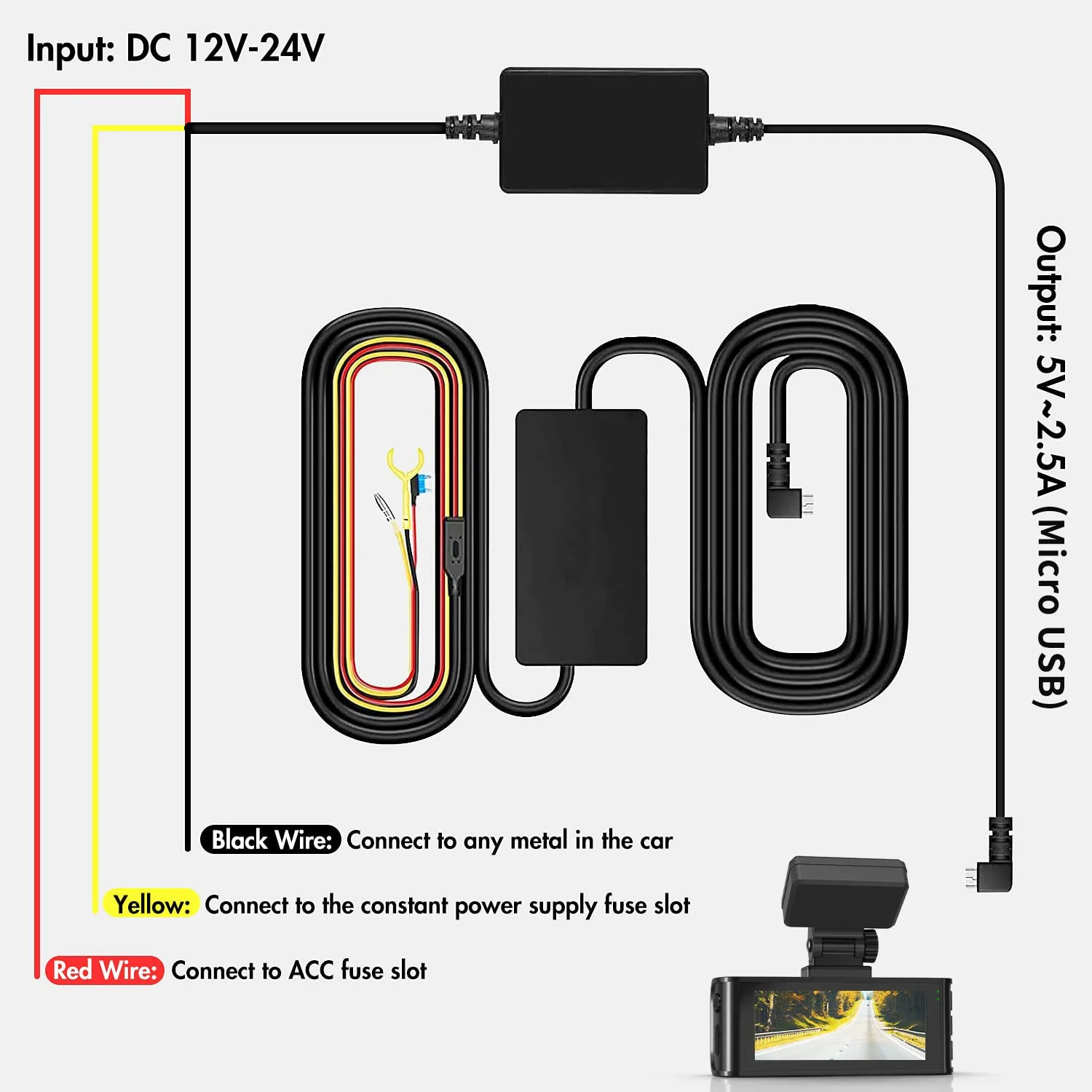 Redtiger F7N Dash Cam Hardwire Kit For Parking Monitor - Image 4