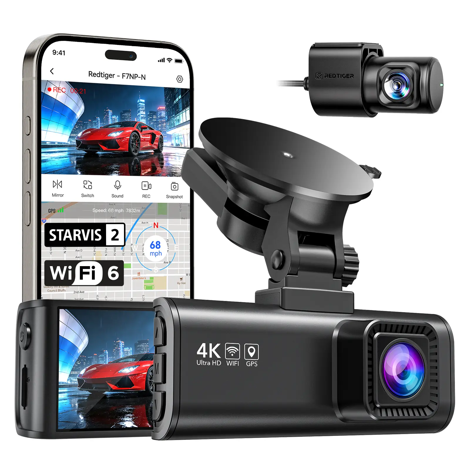 REDTIGER F7NP Dash Cam Front Rear, STARVIS 2 Sensor, 5.8GHz WiFi-20MB/s Fast Download, Dash Camera for Cars with GPS, WDR Night Vision, 170°Wide Angle, 24H Parking Mode - Image 13