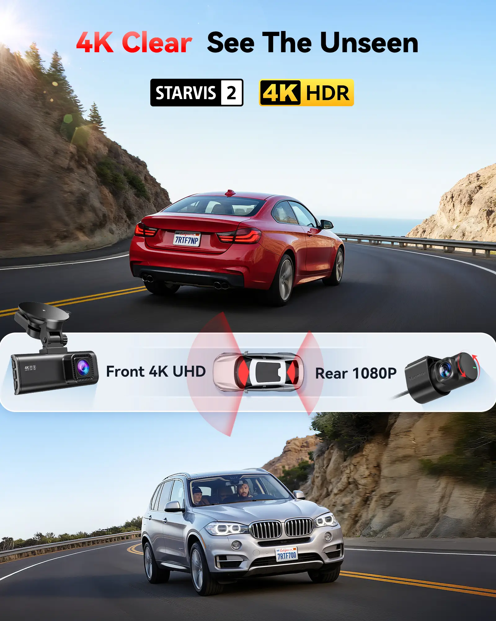 REDTIGER F7NP Dash Cam Front Rear, STARVIS 2 Sensor, 5.8GHz WiFi-20MB/s Fast Download, Dash Camera for Cars with GPS, WDR Night Vision, 170°Wide Angle, 24H Parking Mode - Image 3