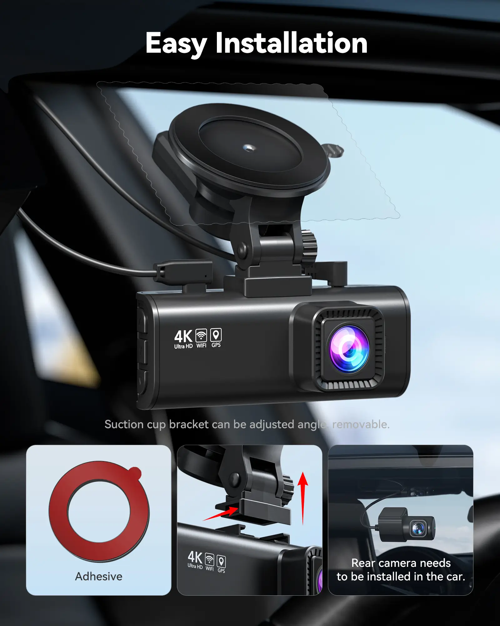REDTIGER F7NP Dash Cam Front Rear, STARVIS 2 Sensor, 5.8GHz WiFi-20MB/s Fast Download, Dash Camera for Cars with GPS, WDR Night Vision, 170°Wide Angle, 24H Parking Mode - Image 5