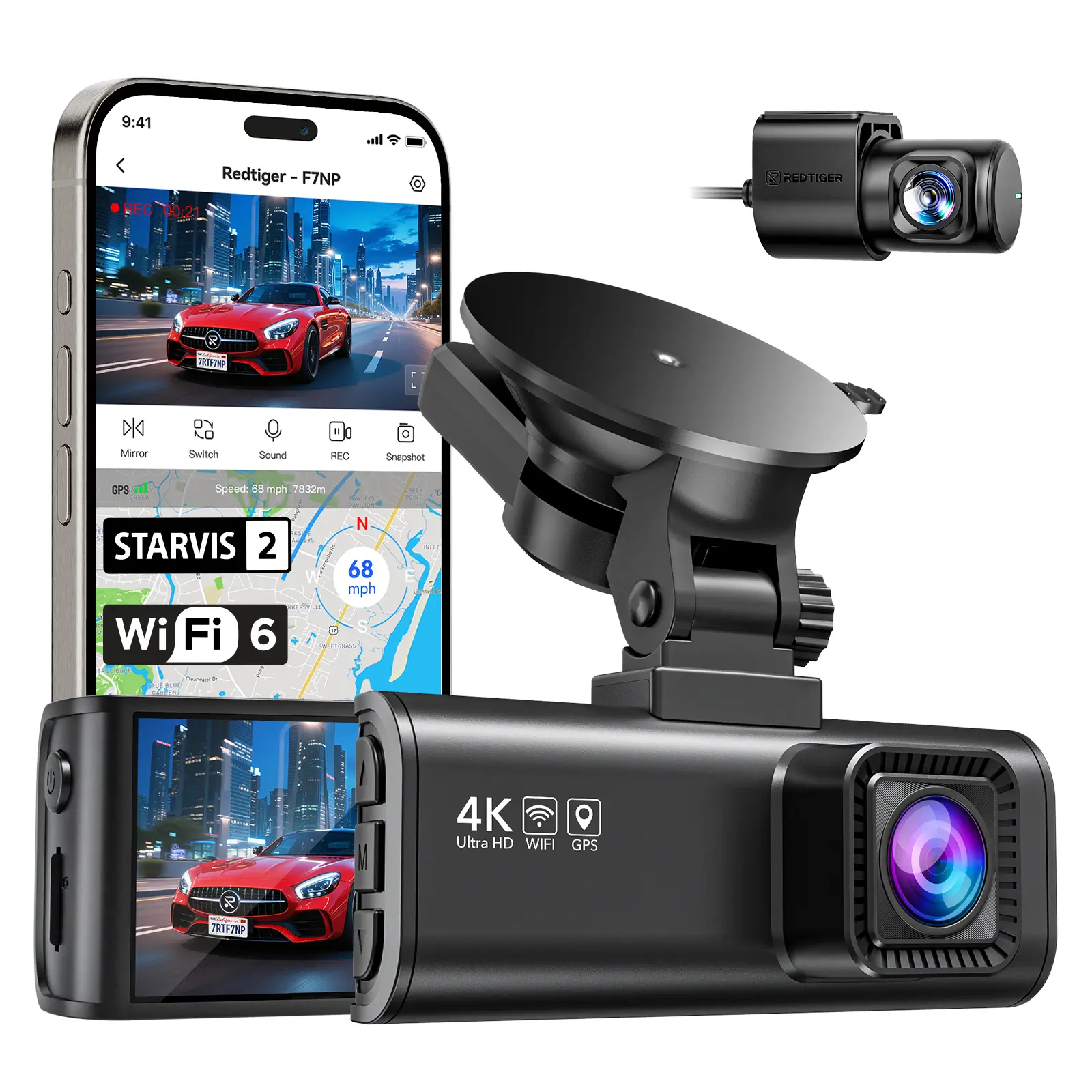 REDTIGER Dash Cam for Cars, 4K/2.5K Full HD Car Camera Dash Cam, 3.16” IPS Screen Dash Cam, Dashcam Built-in Wi-Fi GPS, Night Vision, Loop Recording, Vehicle, Parking Mode, Free 32GB Card