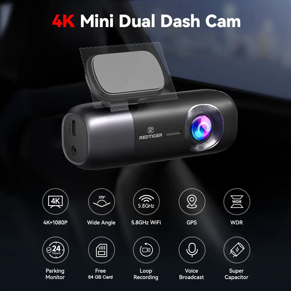 F9 4K Dual Front & Rear Mini Dash Cam with Night Vision - Image 3