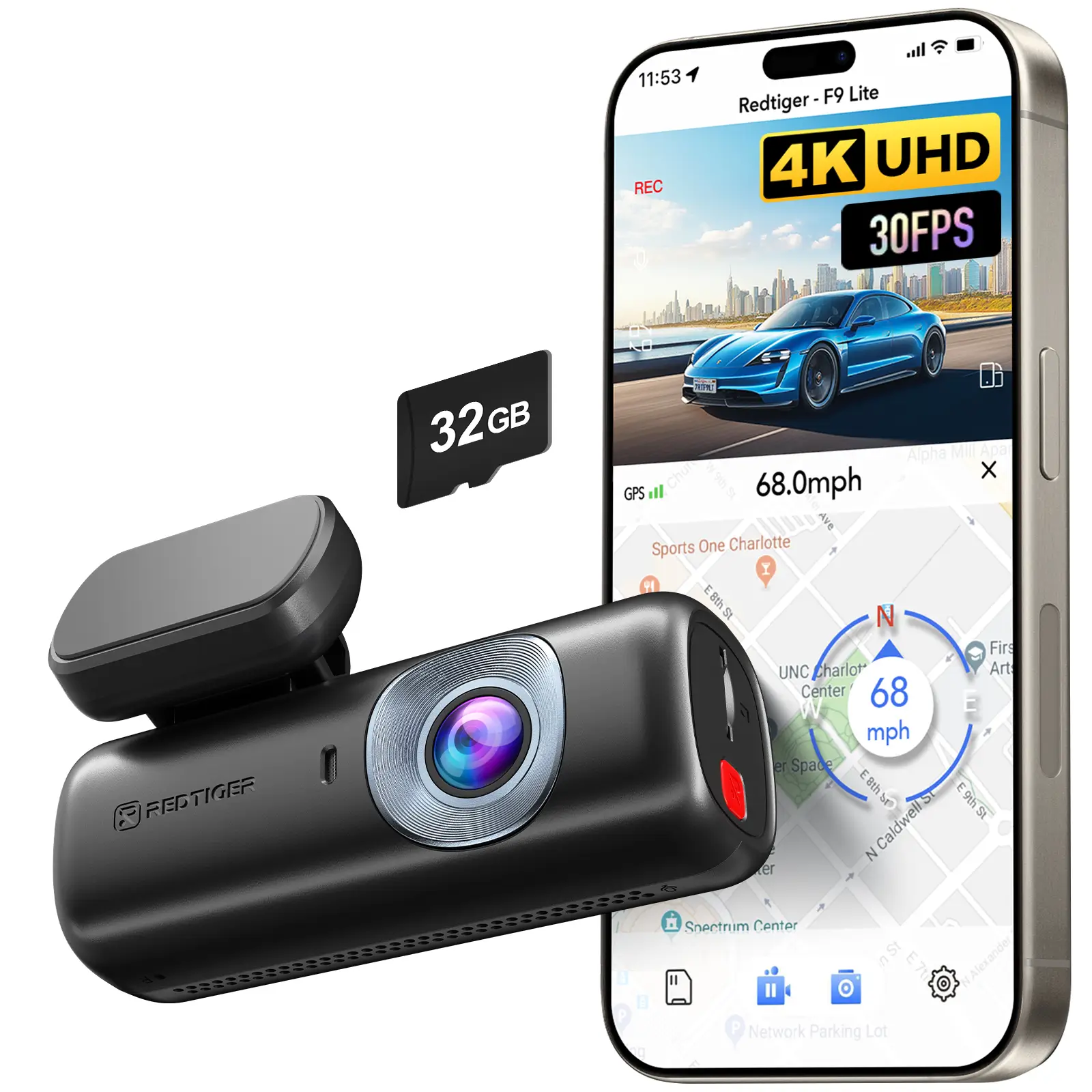REDTIGER F9 Lite 4K ADAS Built-in WiFi GPS Night Vision Front Mini Dash Cam