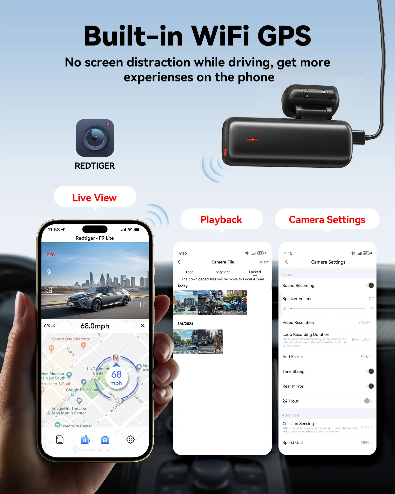 REDTIGER F9 Lite 4K ADAS Built-in WiFi GPS Night Vision Front Mini Dash Cam - Image 5