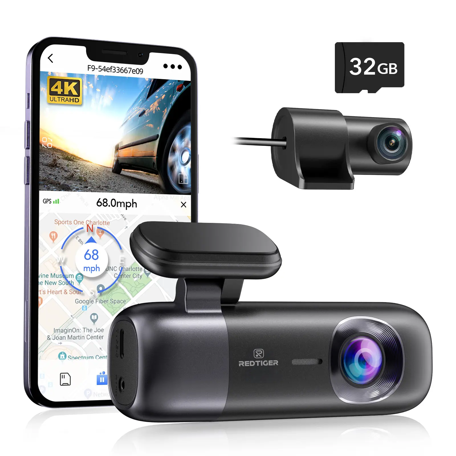 REDTIGER Dash Cam, 4K Front and 1080P Rear Car Dash cam with WiFi & GPS, App Control, Night Vision, Free 32GB Card