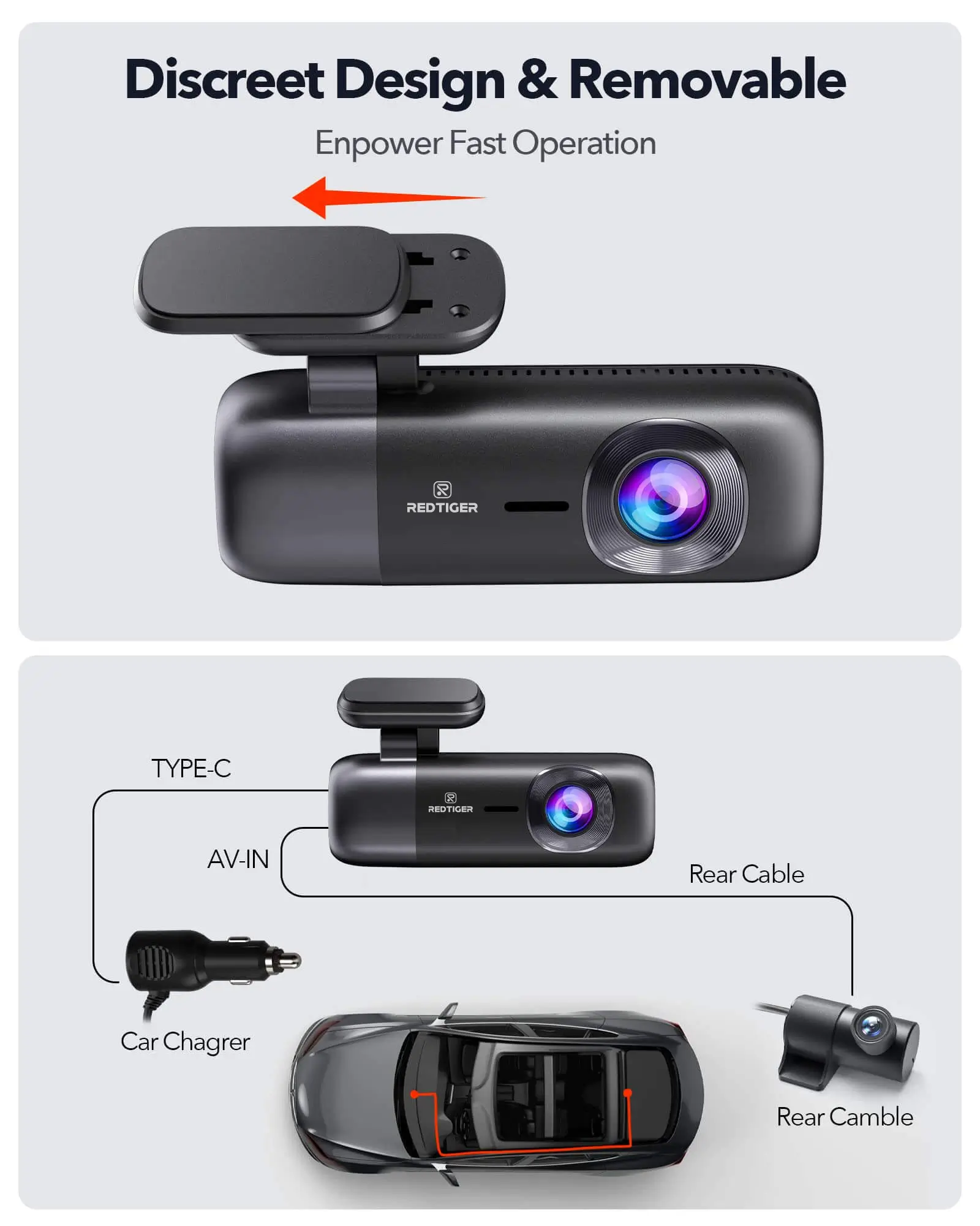 REDTIGER Dash Cam, 4K Front and 1080P Rear Car Dash cam with WiFi & GPS, App Control, Night Vision, Free 32GB Card - Image 2