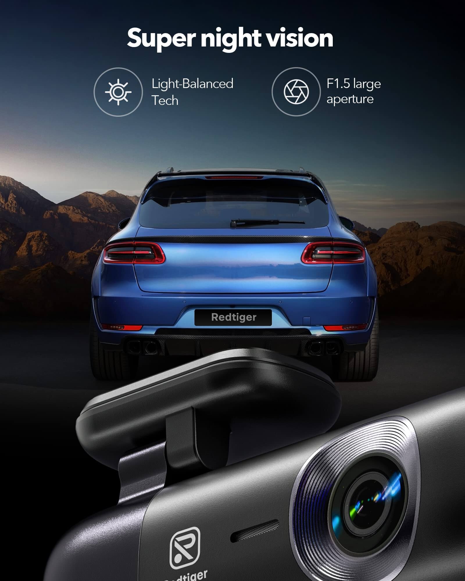 REDTIGER Dash Cam, 4K Front and 1080P Rear Car Dash cam with WiFi & GPS, App Control, Night Vision, Free 32GB Card - Image 3