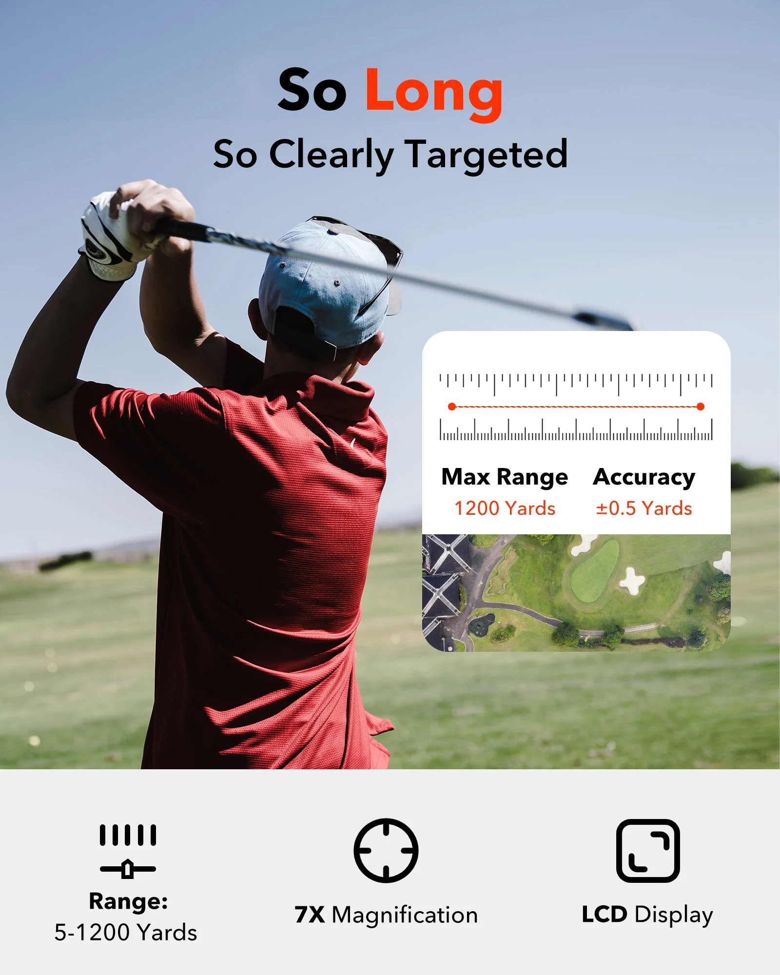 REDTIGER Golf Rangefinder with Slope, 1200 Yards Laser Range Finder Golfing, 7X Magnification - Image 3