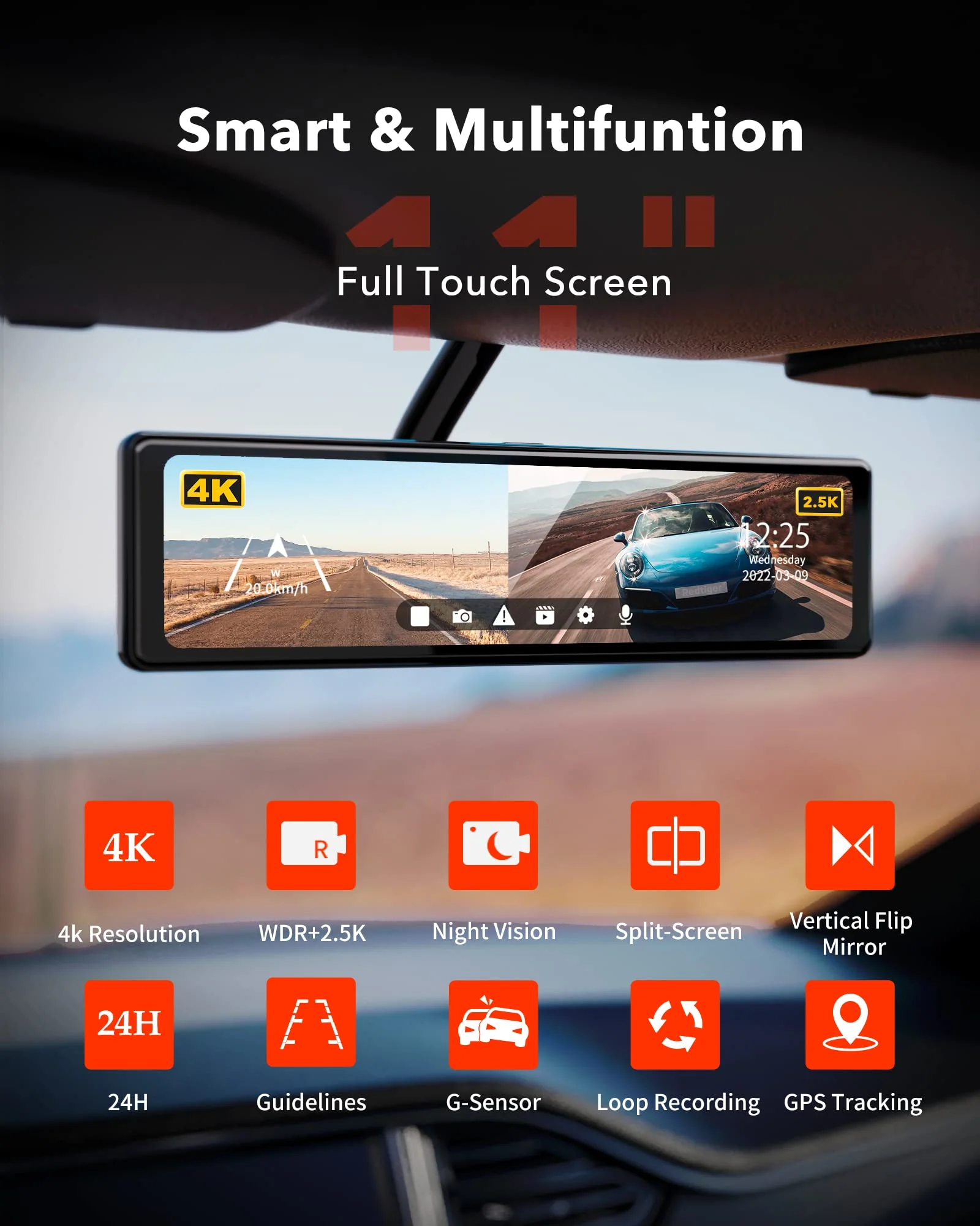 Redtiger T27 4K+2.5K Touchscreen Smart Parking Assist Dash Cam - Image 3