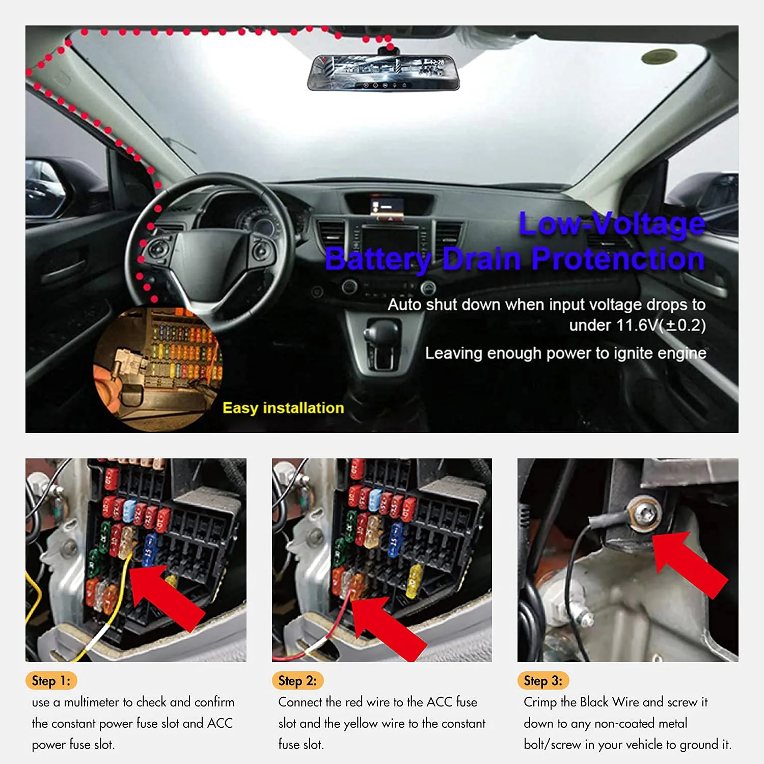 Redtiger T700 Dash Cam Hardwire Kit For Parking Monitor - Image 4