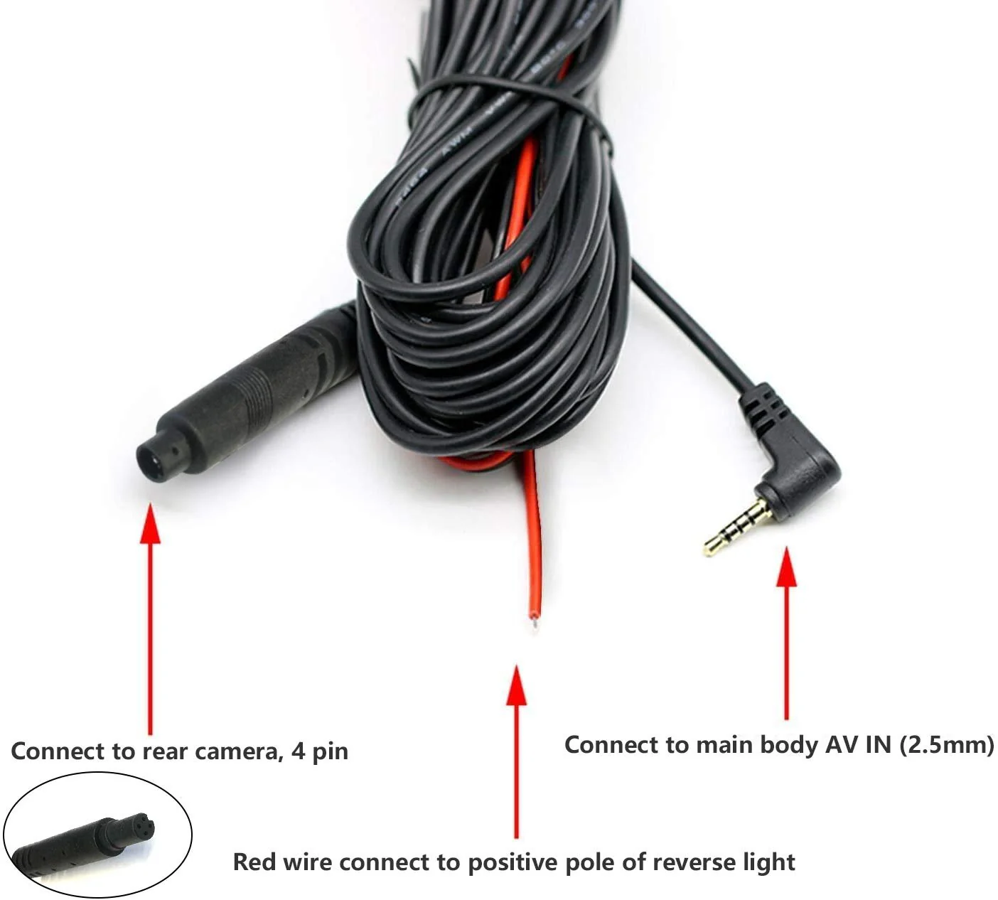 Redtiger T700 Rear Camera Longer Replacement Cables for Mirror Dash Cam - Image 3