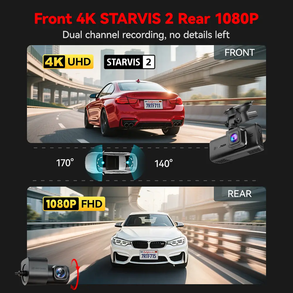 Redtiger F7NT 4K Sony STARVIS 2 HDR WiFi 6 Touch Screen Voice Contral Dual Dash Cam - Image 4