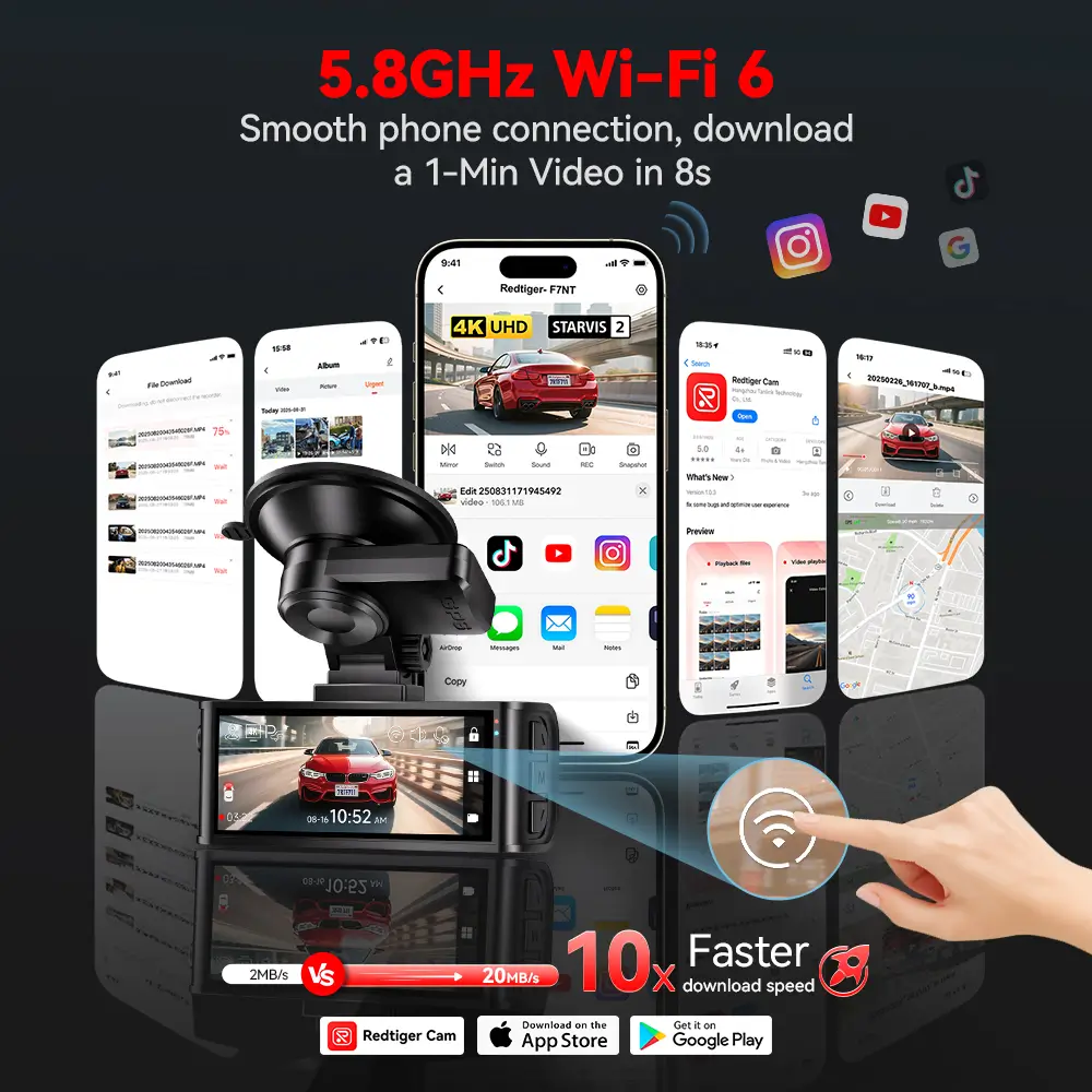 Redtiger F7NT 4K Sony STARVIS 2 HDR WiFi 6 Touch Screen Voice Contral Dual Dash Cam - Image 6