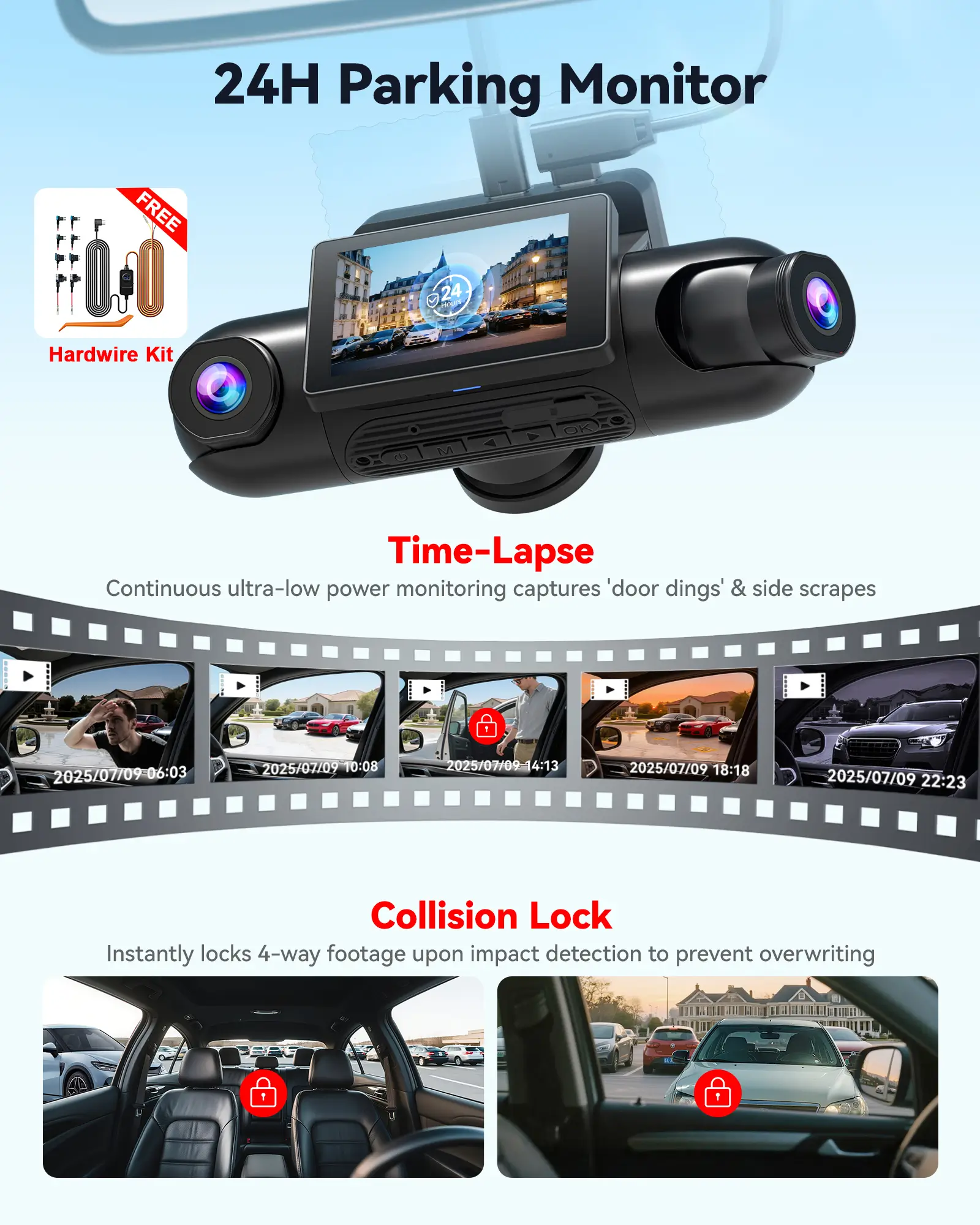 REDTIGER 4 Channel Dash Cam, 360° View Car Camera with Dual STARVIS 2, 2.5K Front & Cabin + 1080P Rear & Side, 5.8GHz WiFi, IR Night Vision, 4 Adjustable Lenses, 128GB Card Included - Image 8