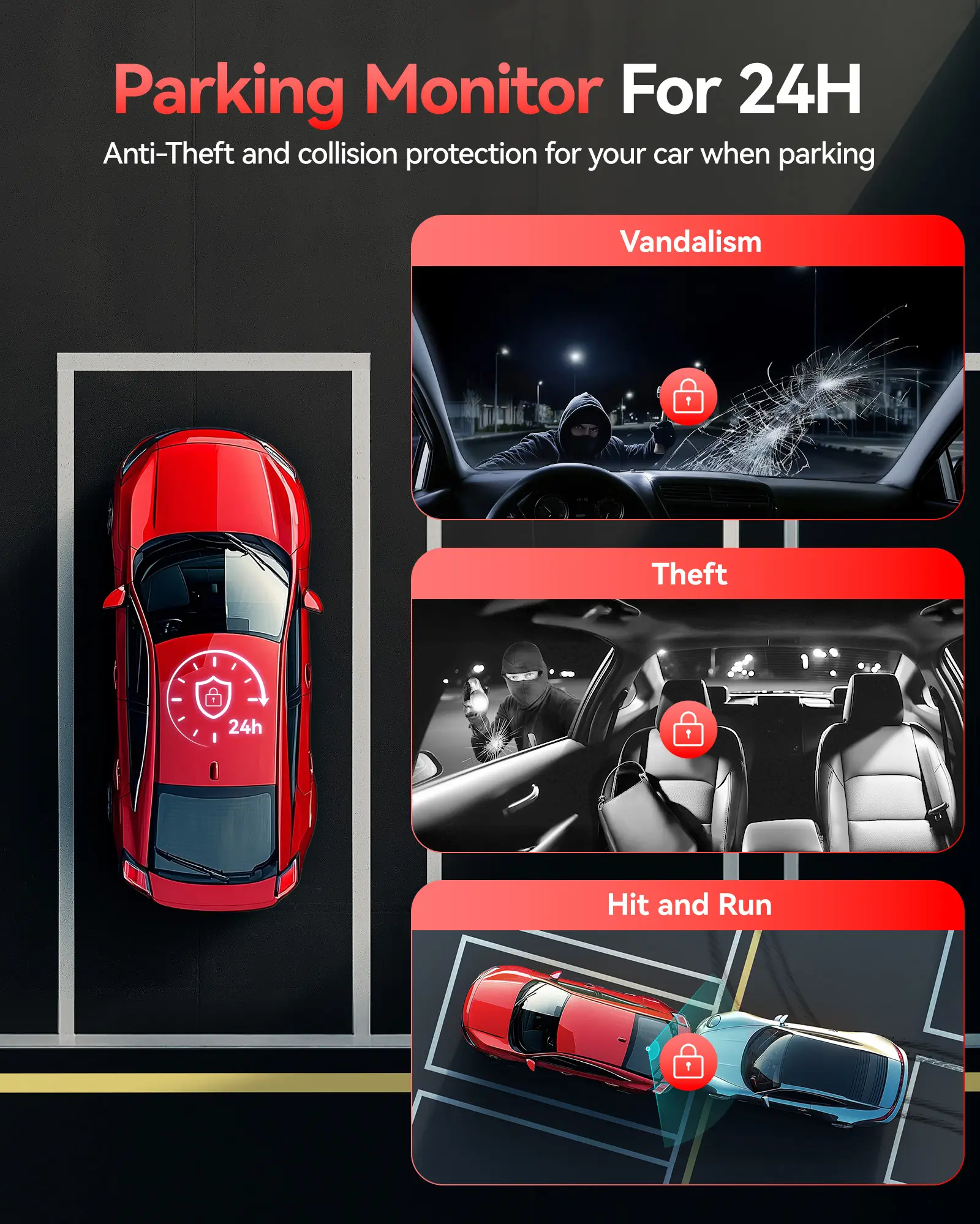 REDTIGER VP20 530° 3-Channel IR Night View Dash Cam - Image 6